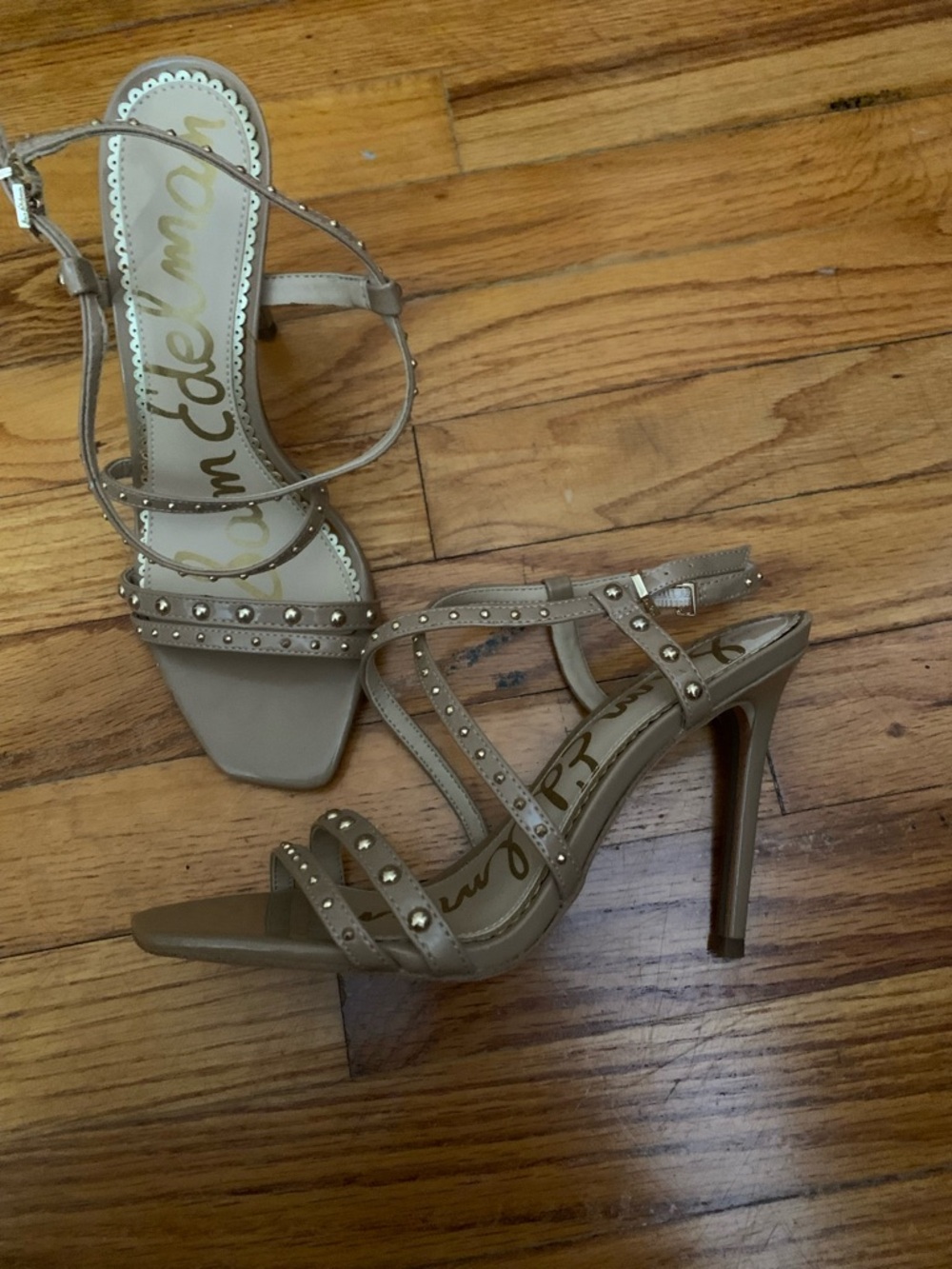 Sam Edelman Taupe Studded Strappy High Heels
